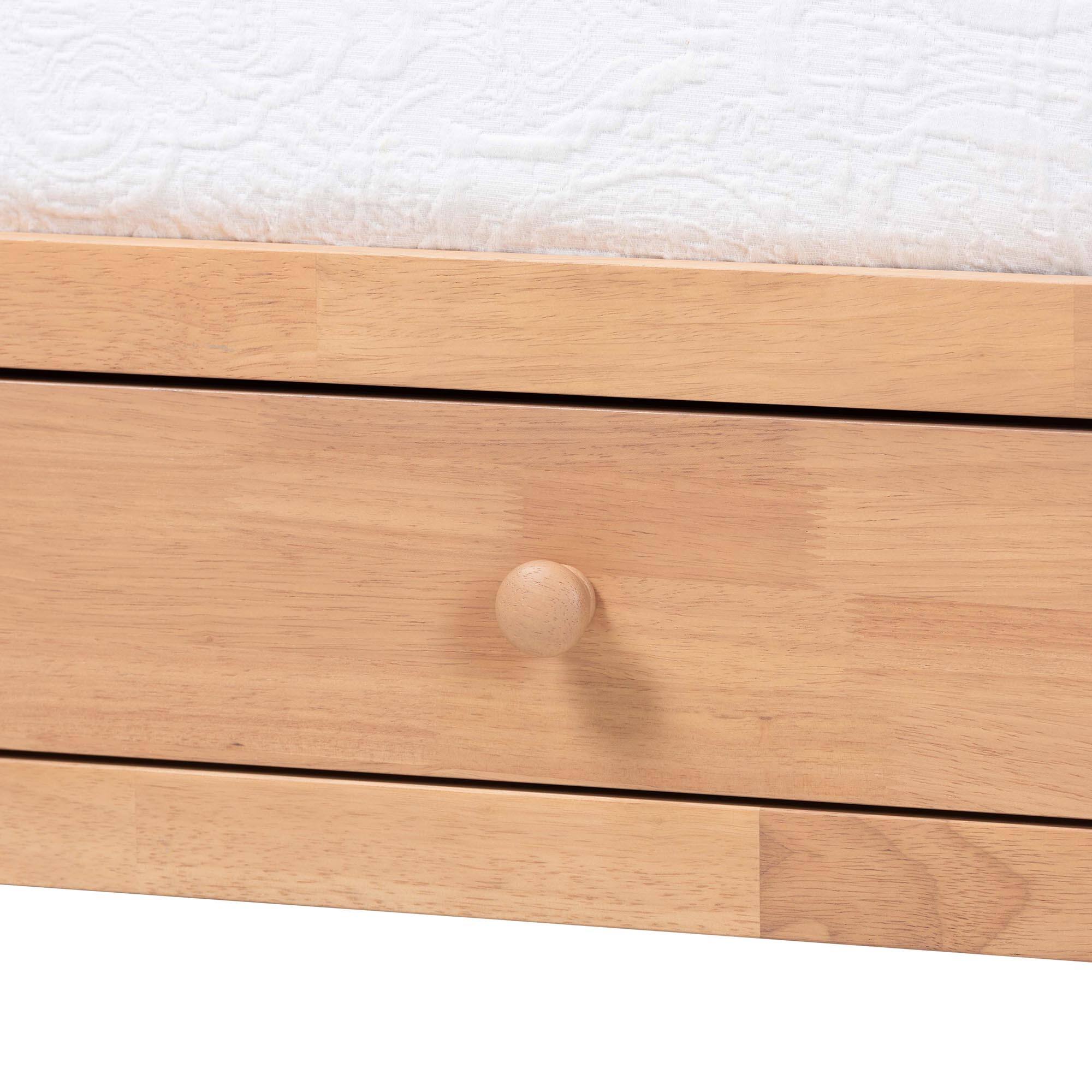 Alt View 3. Baxton Studio - Lucera 3-Drawer Daybed with Bobbin Frame, Full - Beech Brown.