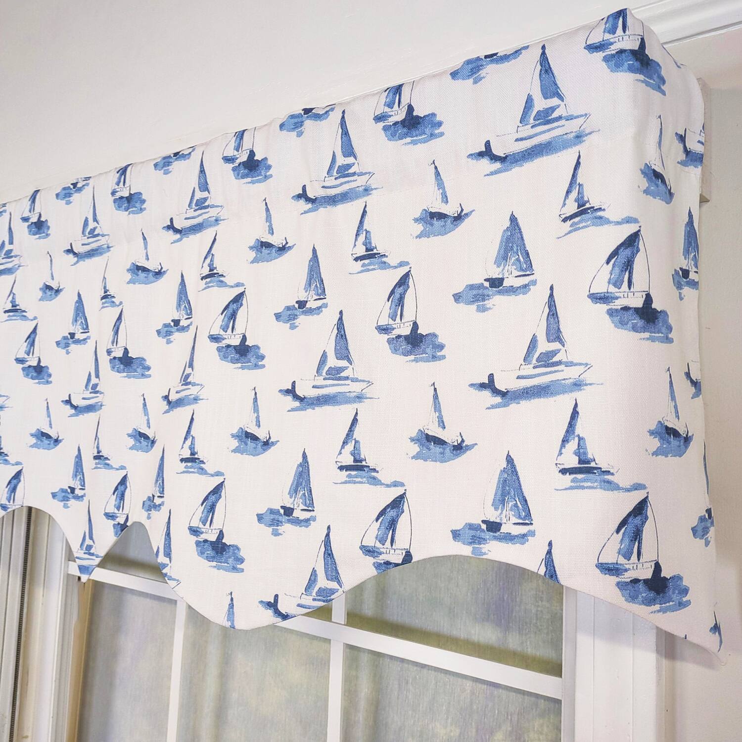 Back. RLF Home - RLF Home 100% Cotton Sailboats Regal With Ivory Lining Rod Pocket Window Valance 50" x 17" Blue - Blue.