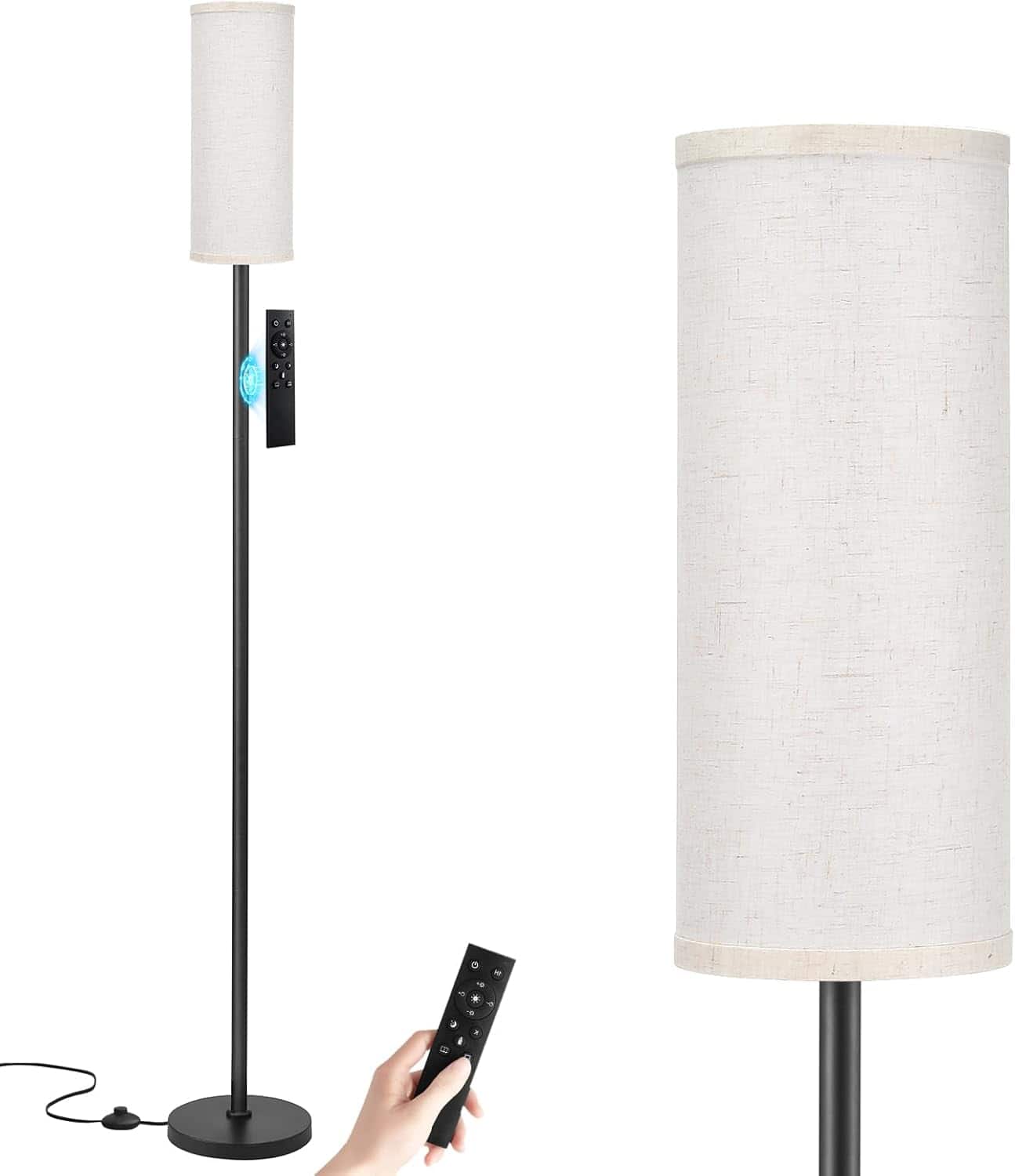 The Best Inks - Silver white Bulb floor lamp Dimmable modern metal Lamps Living Room with Remote Control Stepless Colors - beige & black-64.57 inches 2PCS