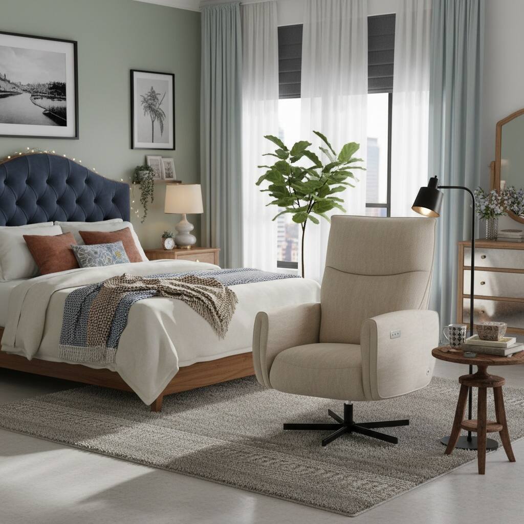 Left. Forest'nSky - Power Swivel Recliner Chair, Electric Reclining Armchair with USB & Type-C Charging, 360° Rotating Velvet Chair,Beige - Beige.