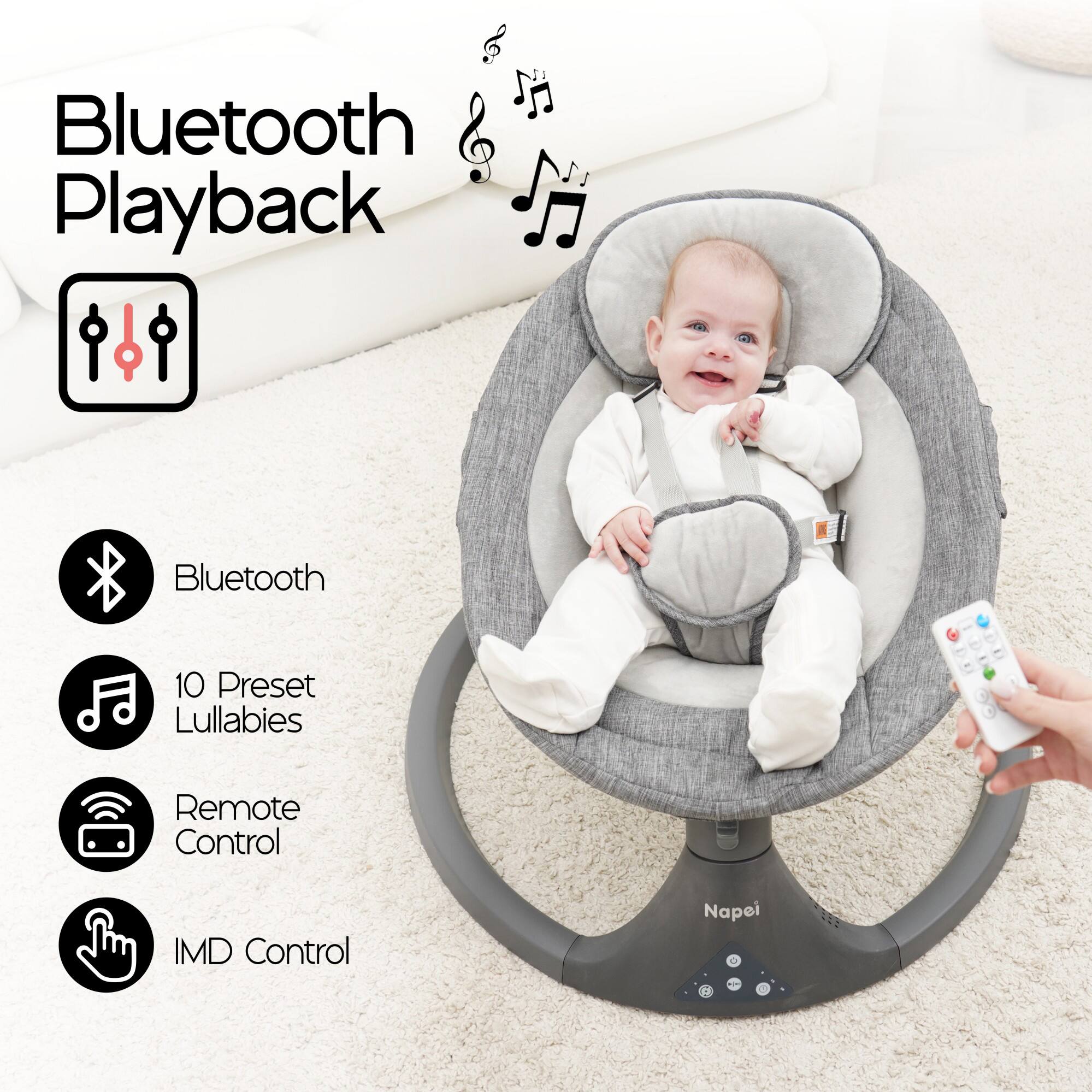 Bluetooth Playback

- Bluetooth
- 10 Preset Lullabies
- Remote Control
- IMD Control

Napei