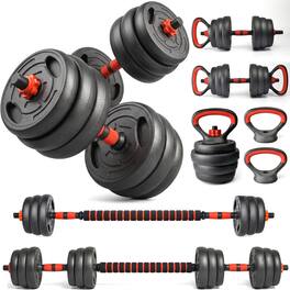 Loheer - Adjustable Dumbbell Set 66 lb Convertible Weights for Home Gym Barbell Kettlebell Workouts - Black and Red