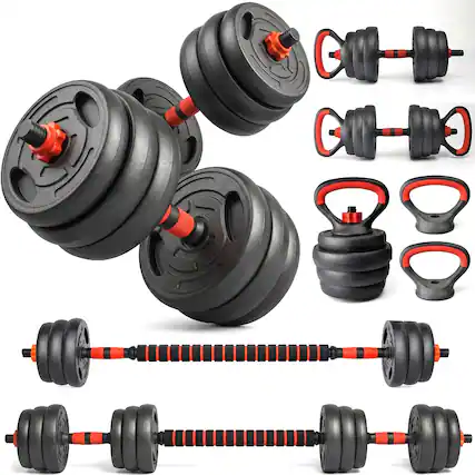 Front. Loheer - Loheer Adjustable Dumbbell Set 66 lb Convertible Weights for Home Gym Barbell Kettlebell Workouts - Black and Red.