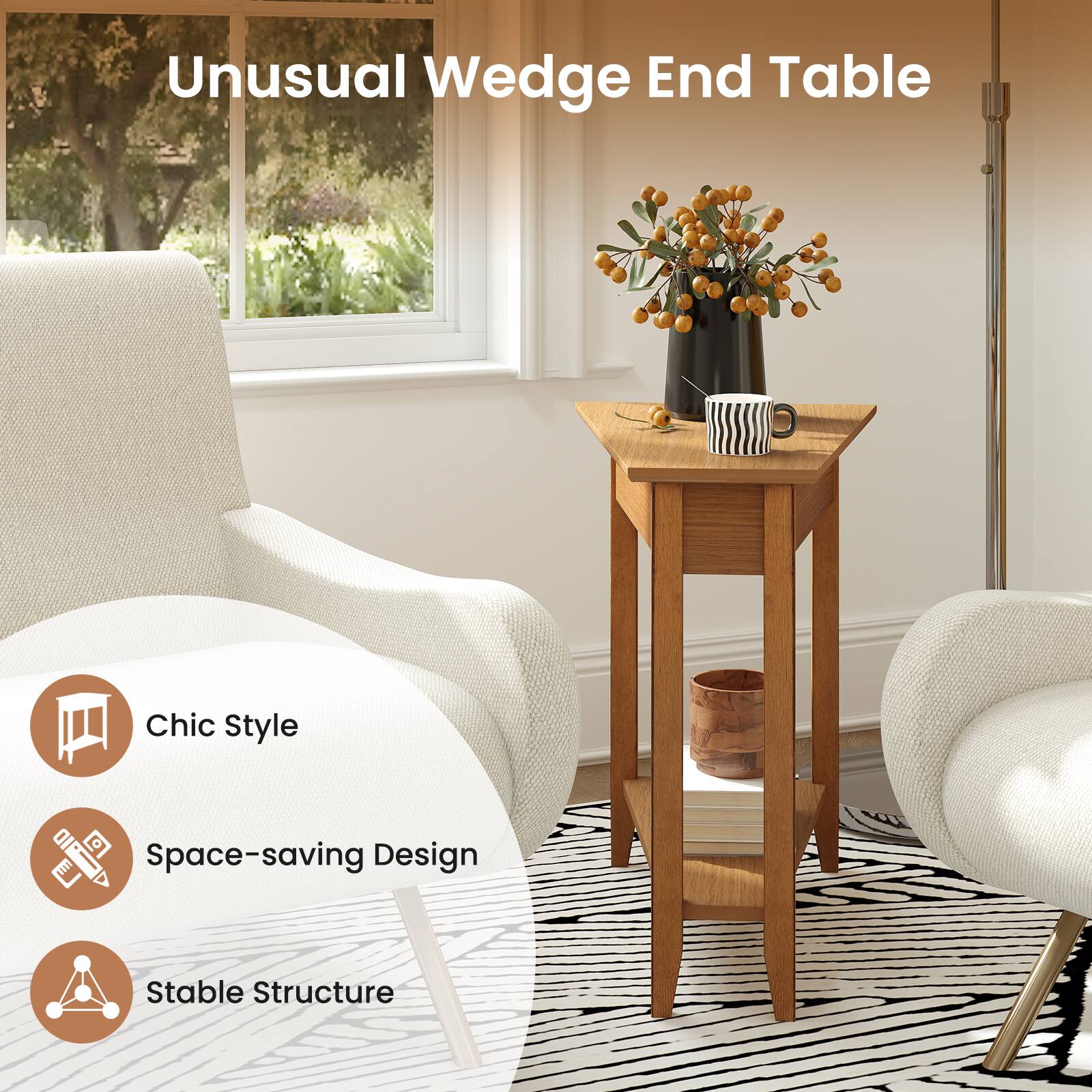 Unusual Wedge End Table

- Chic Style
- Space-saving Design
- Stable Structure