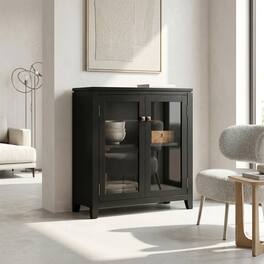 Simpli Home - Cosmopolitan Solid Wood 30 inch Wide Contemporary Low Storage Cabinet - Black