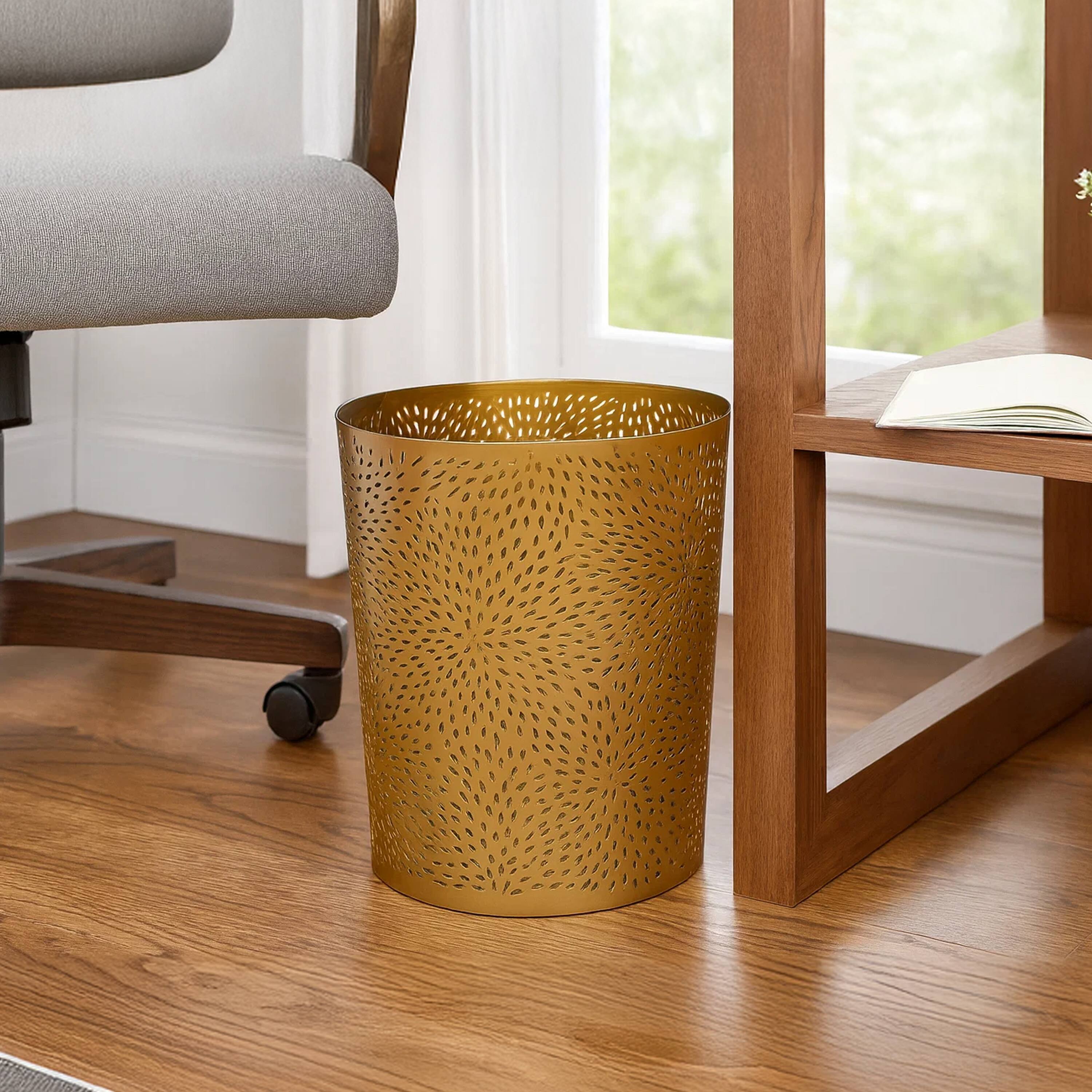 Alt View 9. Manhattan Lane - 10" Decorative Iron Wastebasket Trash Can, Leaf Etched Design.