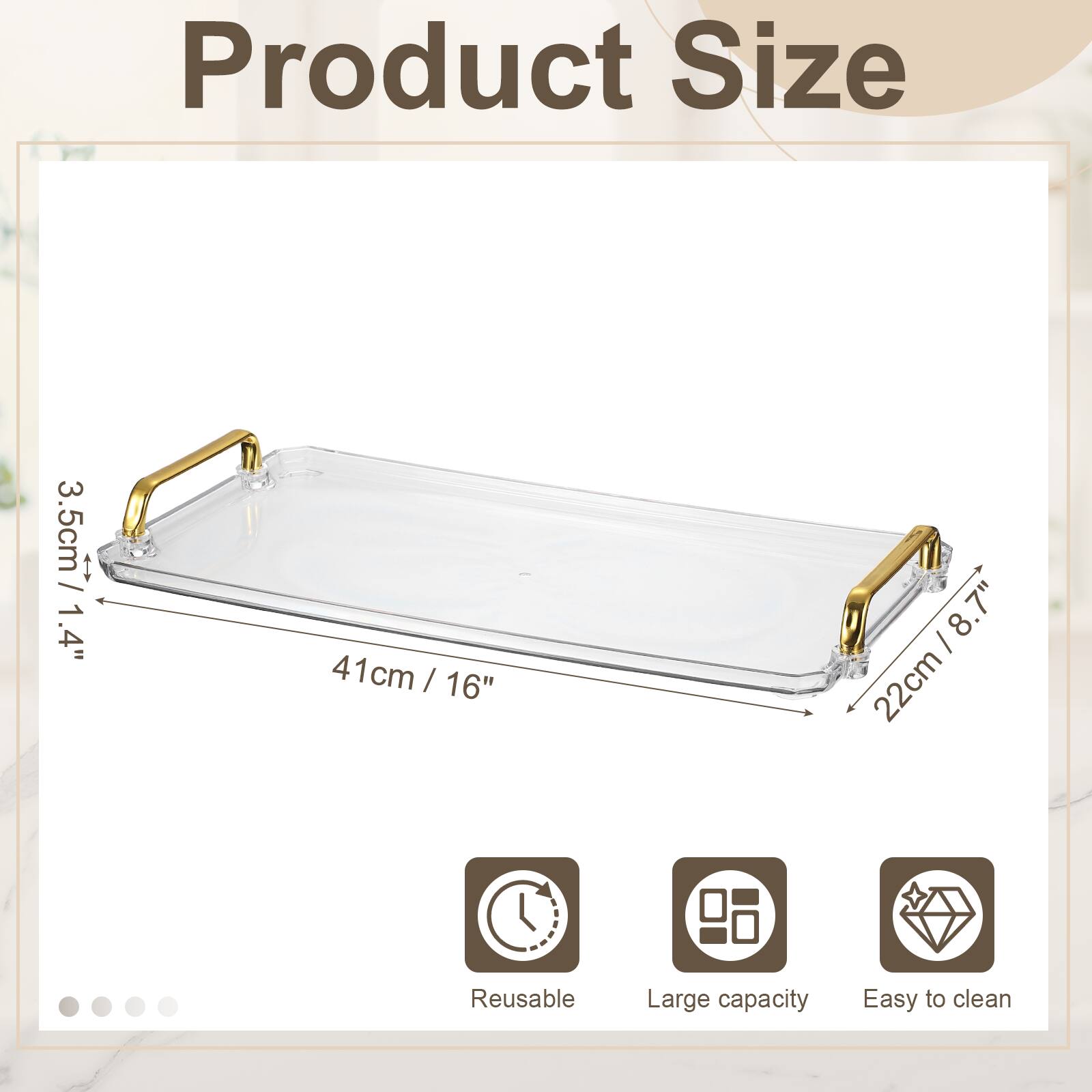 Product Size: 3.5cm / 1.4", 41cm / 16", 22cm / 8.7"  
Reusable, Large capacity, Easy to clean