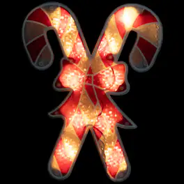 Northlight - Lighted Holographic Candy Cane Christmas Window Silhouette - 12" - Clear Lights - Red