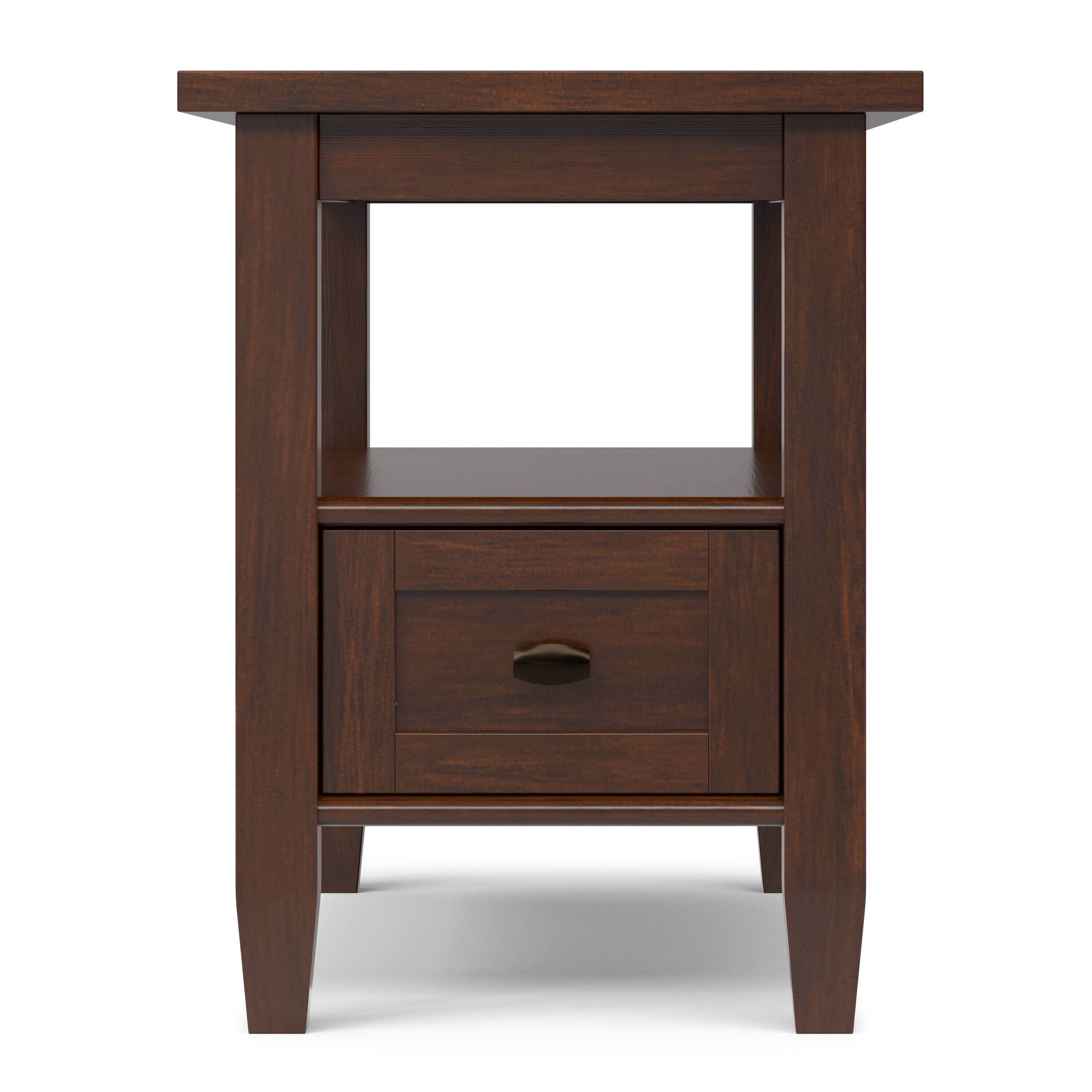 Left. Simpli Home - Warm Shaker 14 inch Wide Solid Wood Transitional Narrow Side Table in Russet Brown - Russet Brown.