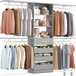 Aheaplus - Heavy-Duty 8FT Closet Organizer with 4 Drawers - Customizable Storage for Spaces 4-9 ft - Gray