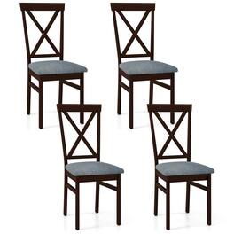 Costway - Modern Dining Chairs Set of 4 w/ Rubber Wood Frame Hollowed Backrest for Kitchen - Coffee,Grey
