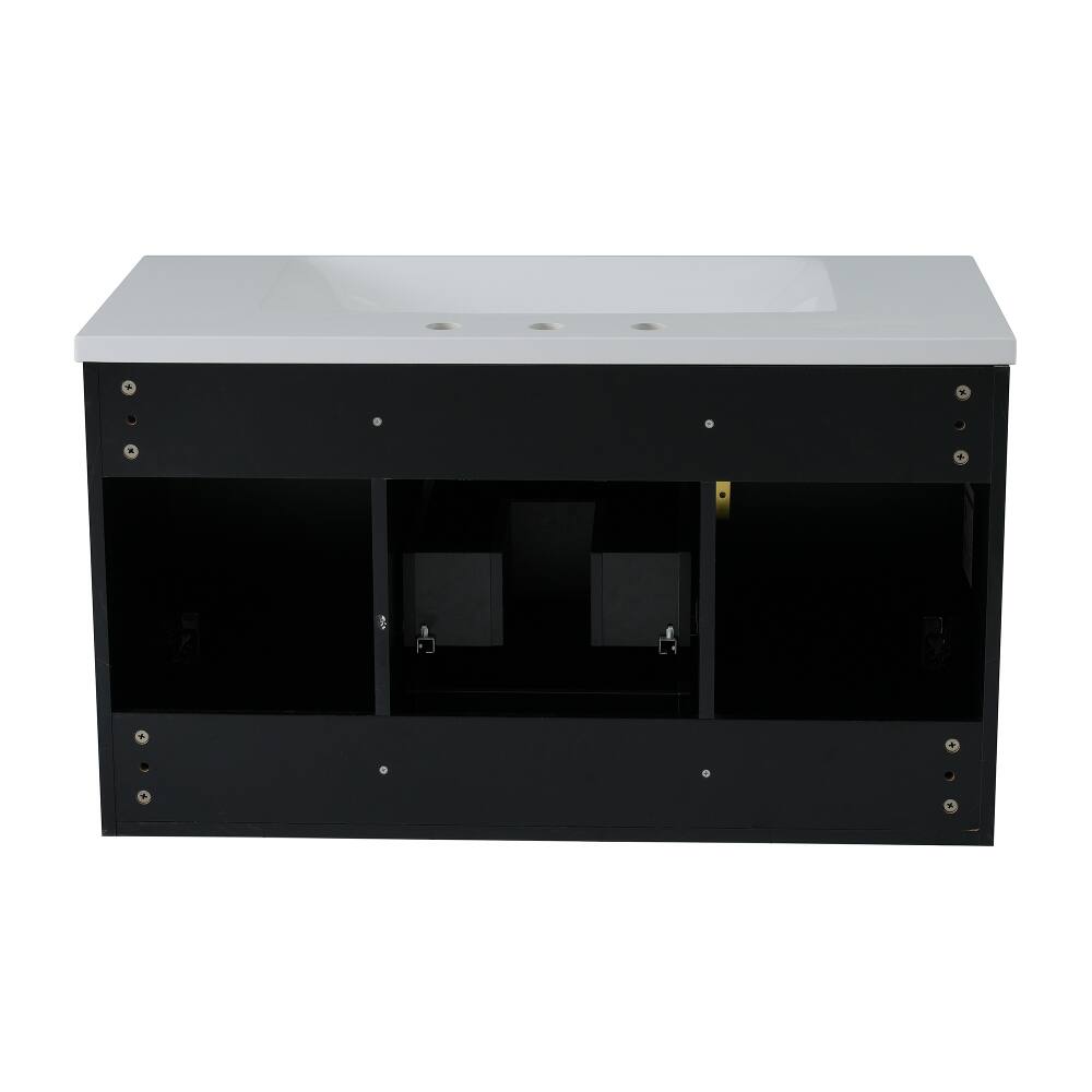 Alt View 10. Loheer - Loheer 36 inch Wall Mounted Bathroom Vanity Black Floating Bathroom Vanity with Resin Sink and 2 Drawers - Black.