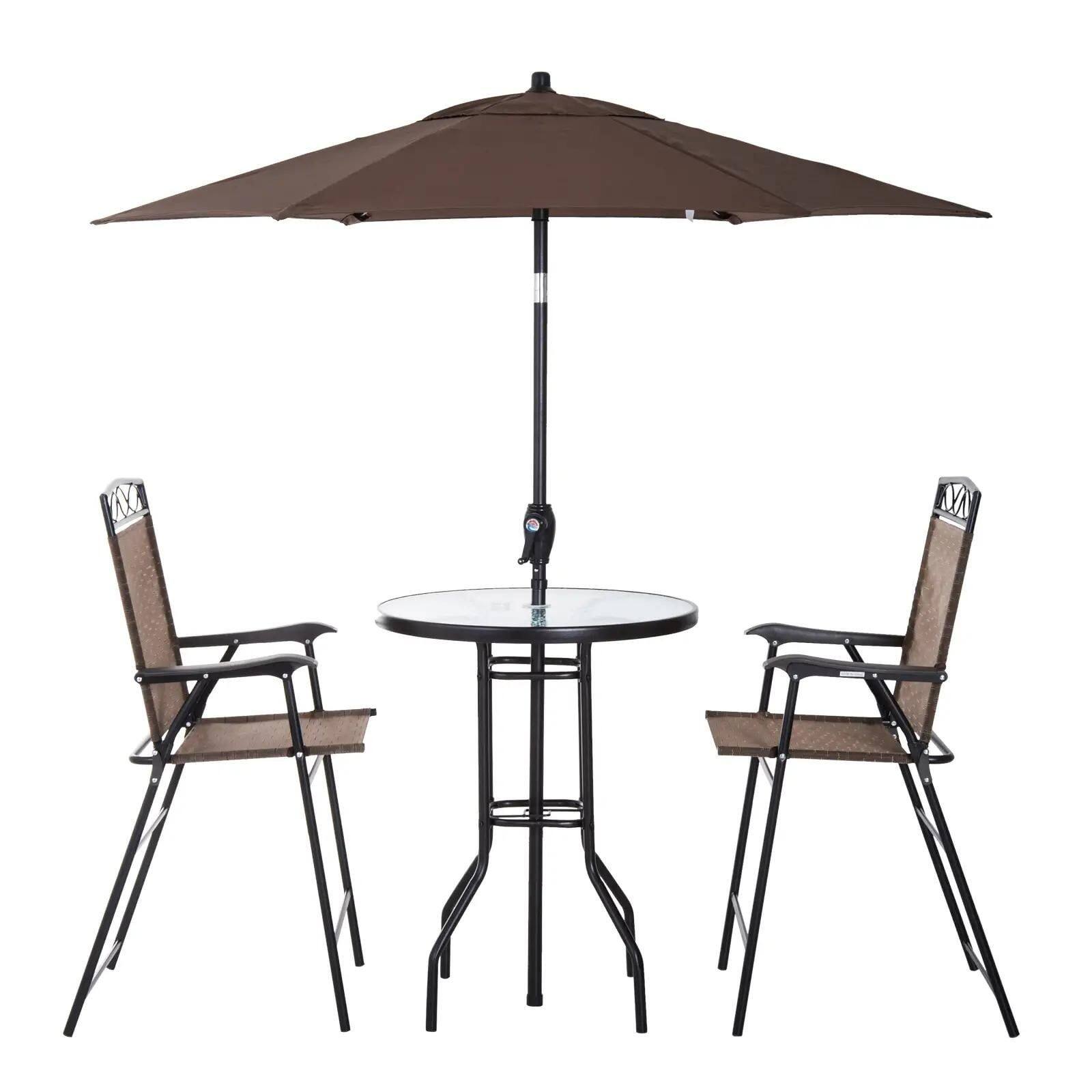 Alt View 1. Resenkos - Resenkos 4 Pieces Outdoor Patio Dining Furniture Set, 2 Folding Chairs, Adjustable Angle Umbrella, Steel, Brown - Brown.
