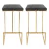 Front. LeisureMod - Quincy Modern Quilted Leather Bar Stool with Gold Metal Frame Counter Height Chair Set of 2 - Grey.