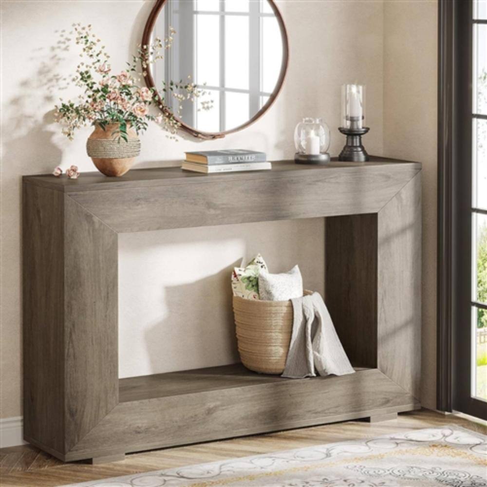 Back. Hivvago - Modern Farmhouse 47-inch Long Entryway / Console Table in Grey Wood Finish - Grey.