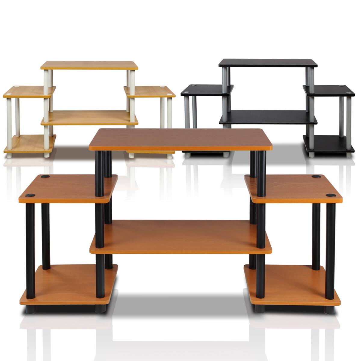 Alt View 3. Furinno - Turn-N-Tube No Tools Entertainment Center - Light Cherry/Black.