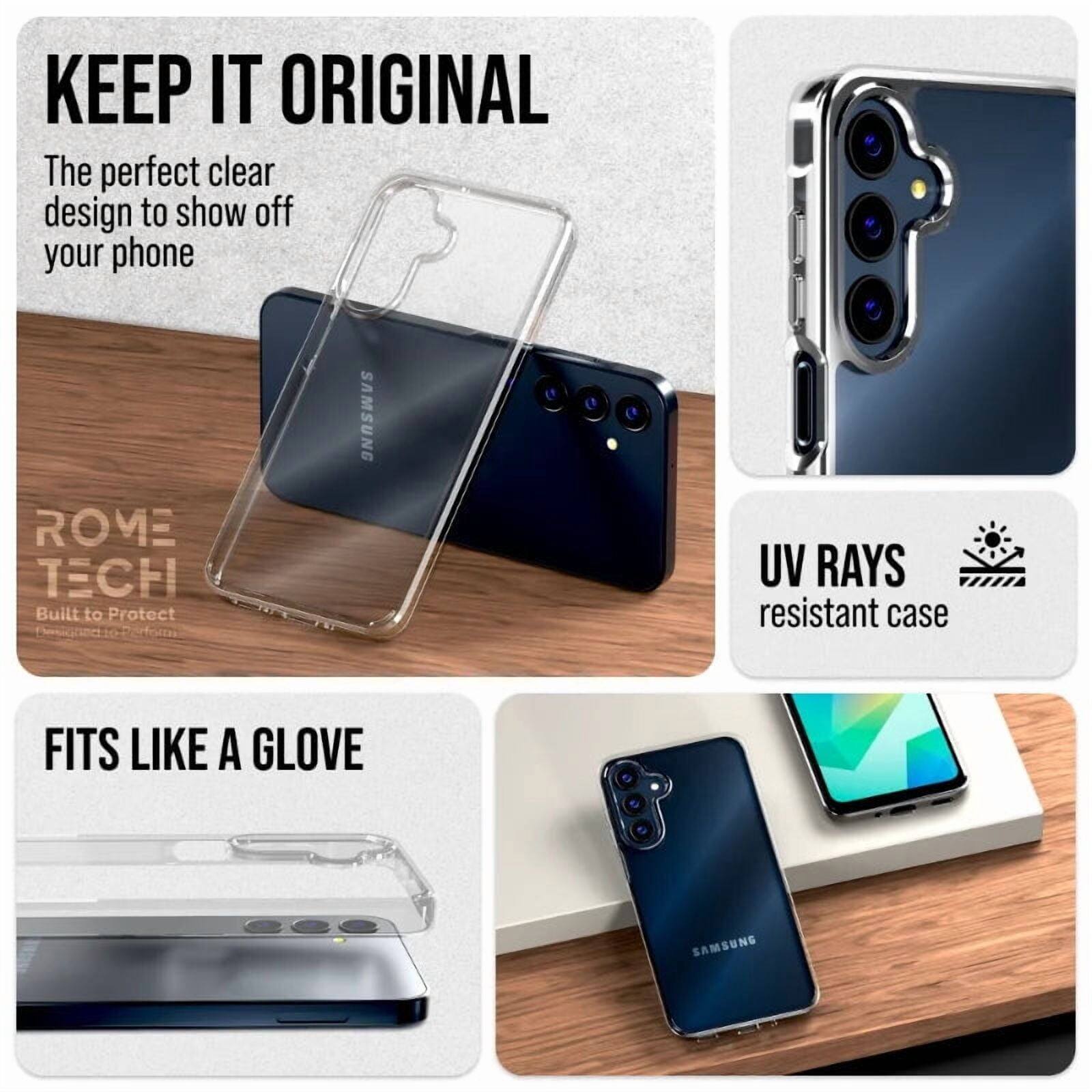 KEEP IT ORIGINAL  
The perfect clear design to show off your phone  

ROME TECH  
Built to Protect  

UV RAYS resistant case  

FITS LIKE A GLOVE