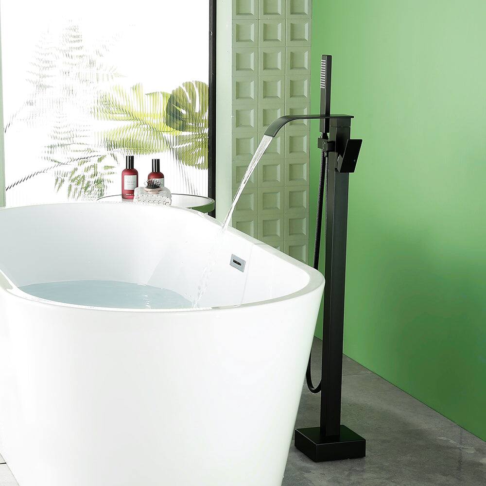 Alt View 2. Boyel Living - Black Bathtub Faucet Dual Function 360 Degrees Rotatable 1.5m SUS304 Hose Independent Handles - Matte Black.