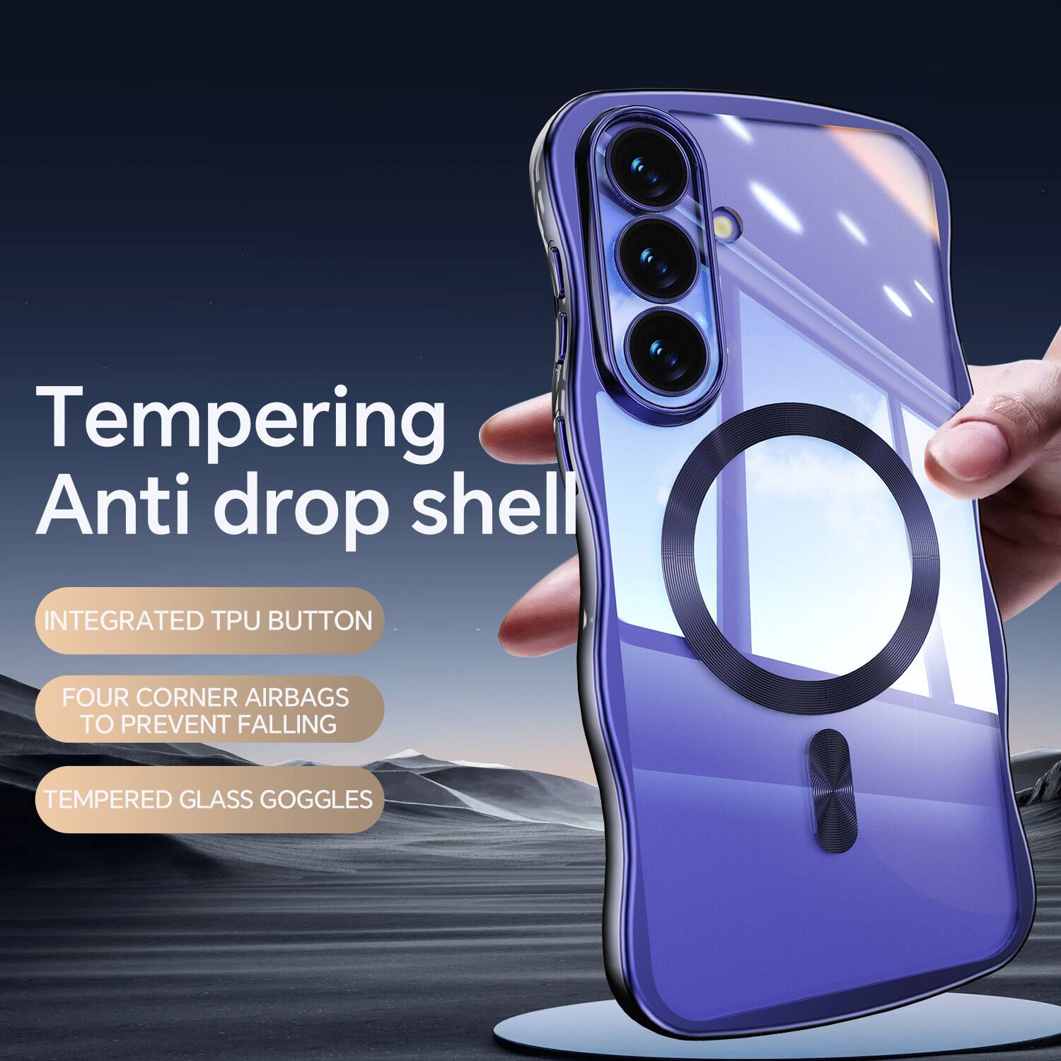 Tempering Anti drop shell  
INTEGRATED TPU BUTTON  
FOUR CORNER AIRBAGS TO PREVENT FALLING  
TEMPERED GLASS GOGGLES