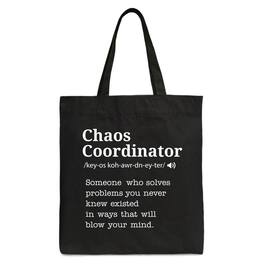 OrnamentallyYou - Chaos Coordinator Definition Personalized Canvas Tote Bag, Funny Gift Shopper for Busy Moms - Black