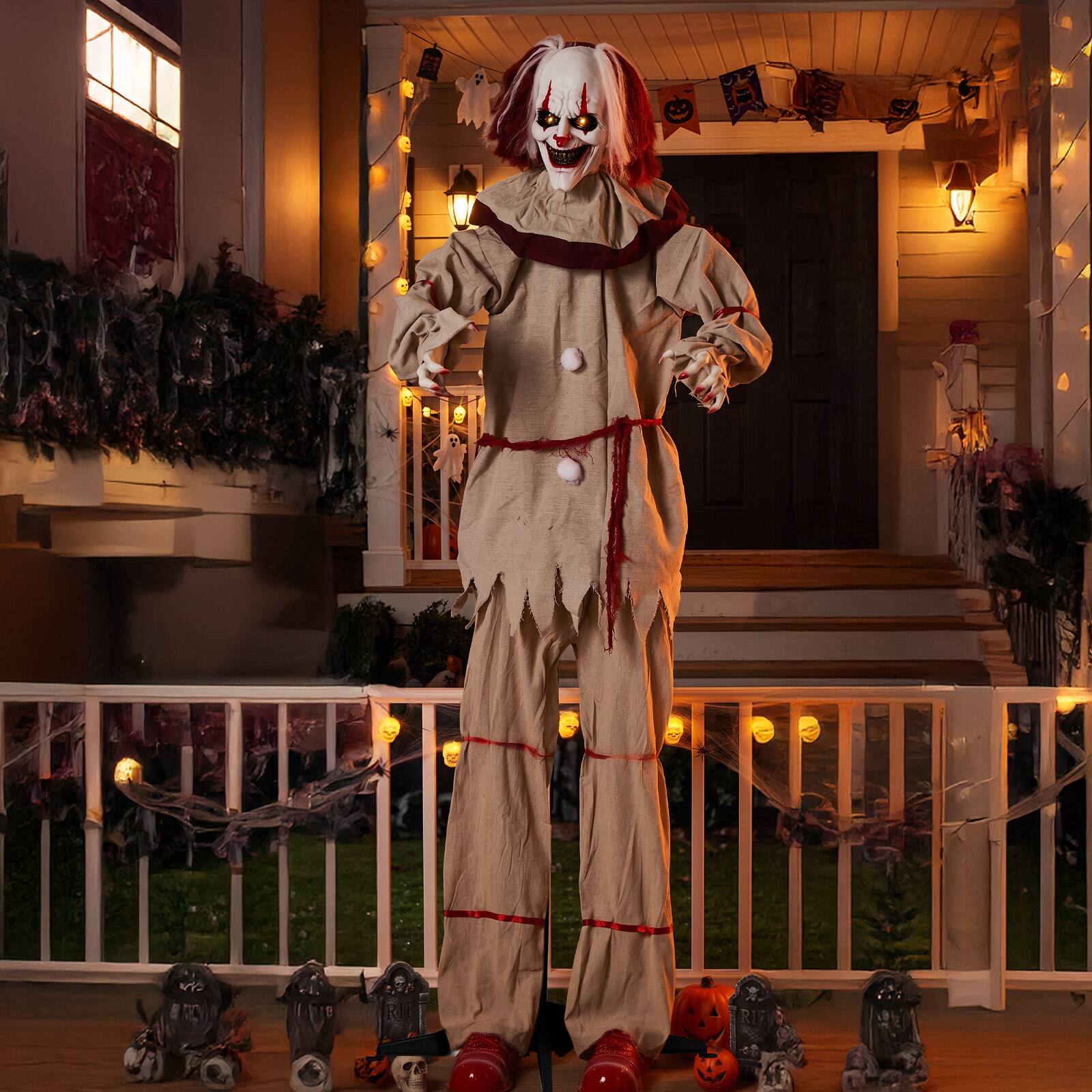Alt View 10. Winado - 5.7FT Halloween Horror Clown with Light Eyes, Moveable Arms Prop for Indoor Outdoor Holiday Party Garden Decorations - Red & White.