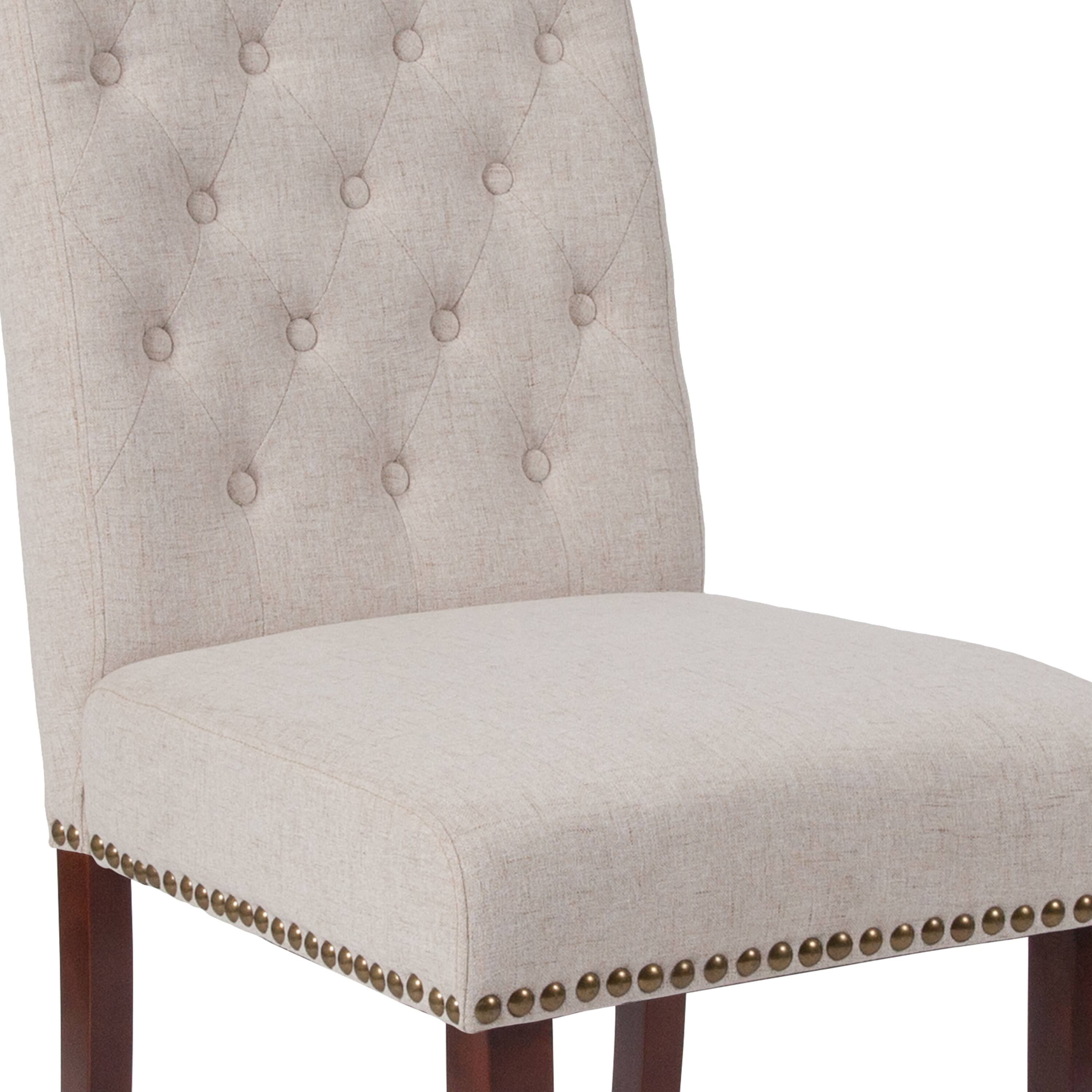 Alt View 9. Emma + Oliver - Upholstered Rolled Back Parsons Chair with Nailhead Trim & Finished Frame with Plastic Floor Glides - Beige Fabric.