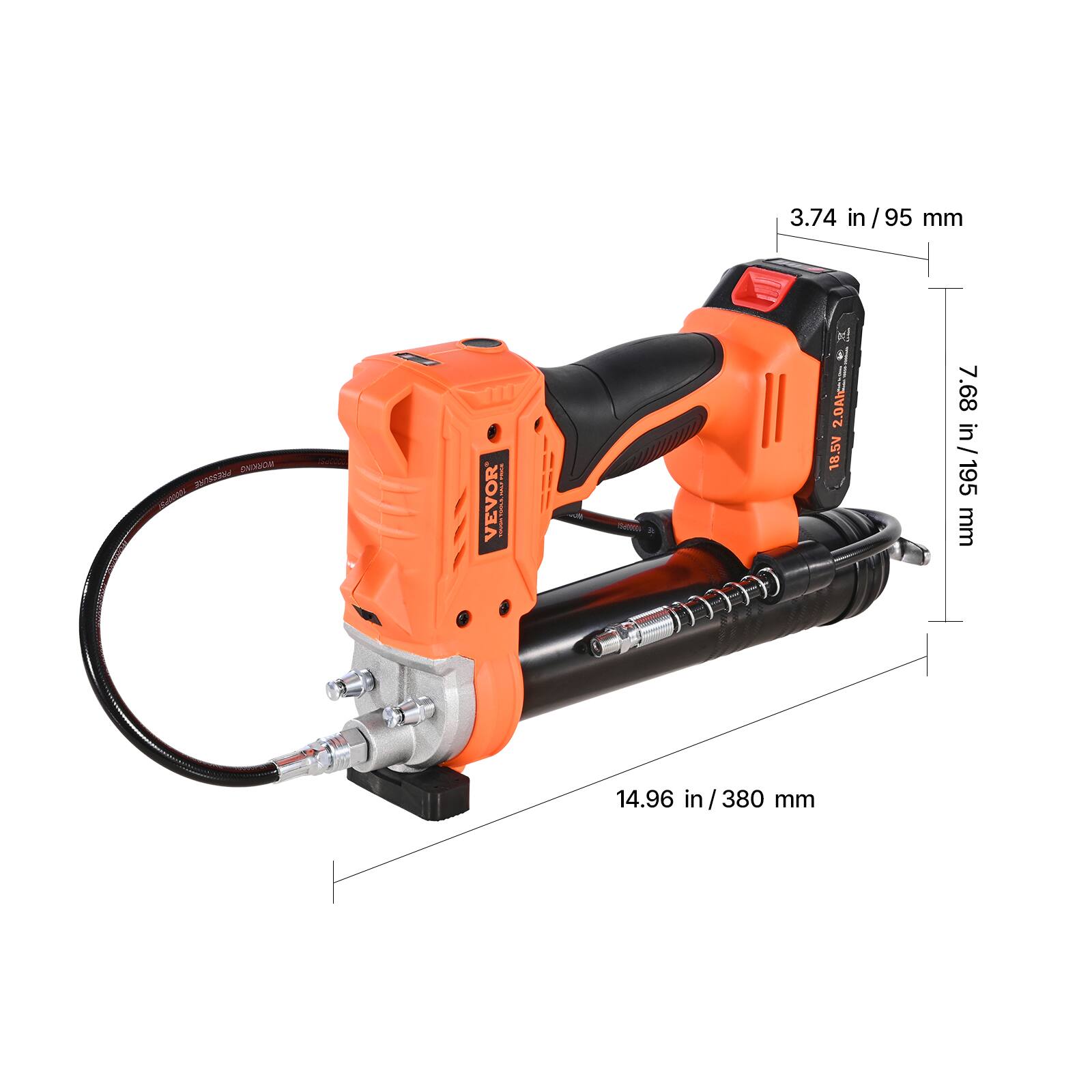 3.74 in / 95 mm  
7.68 in / 195 mm  
14.96 in / 380 mm