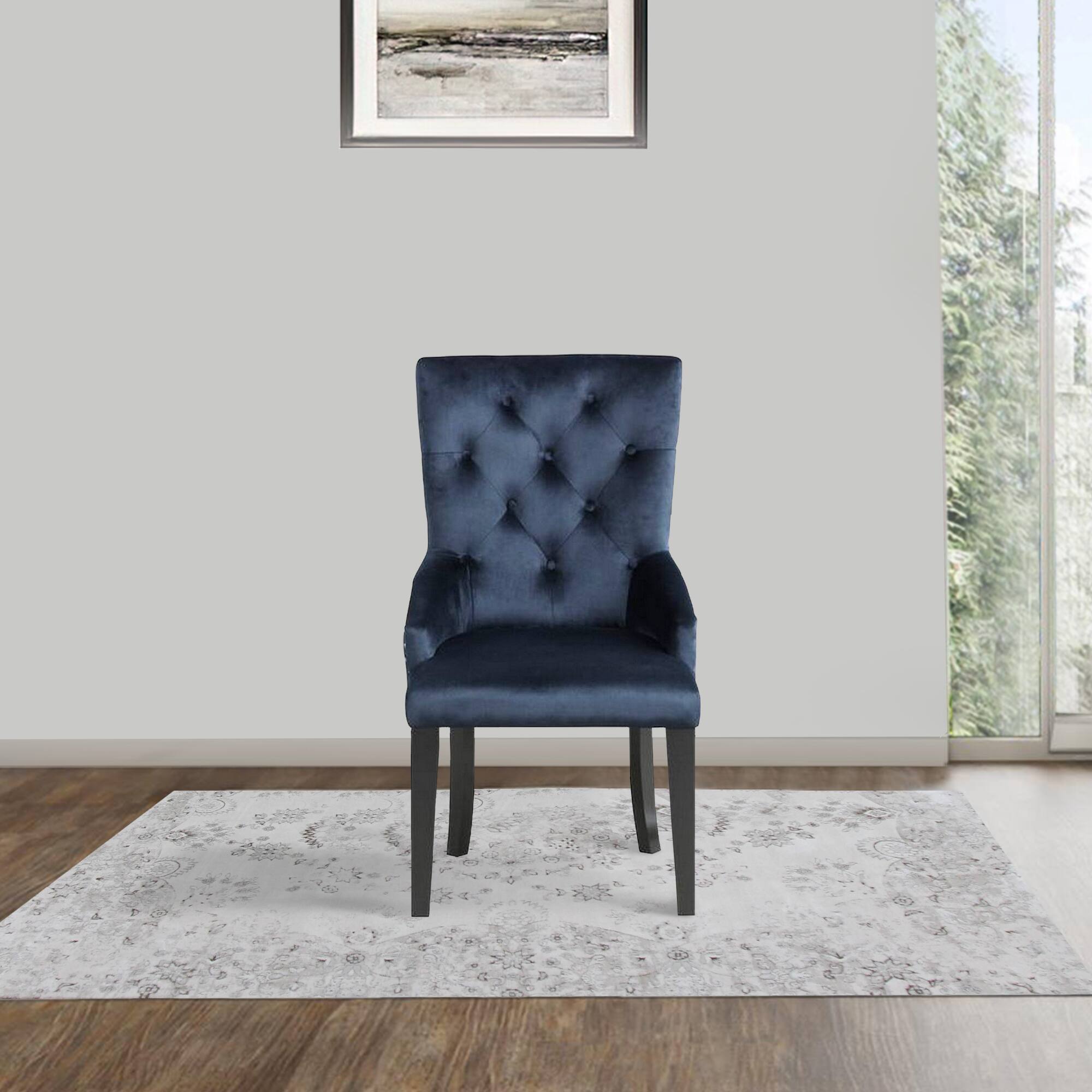Alt View 5. Manhattan Lane - Luna 41 Inch Modern Accent Chair, Tight Back, Button Tufted - Blue and Black.