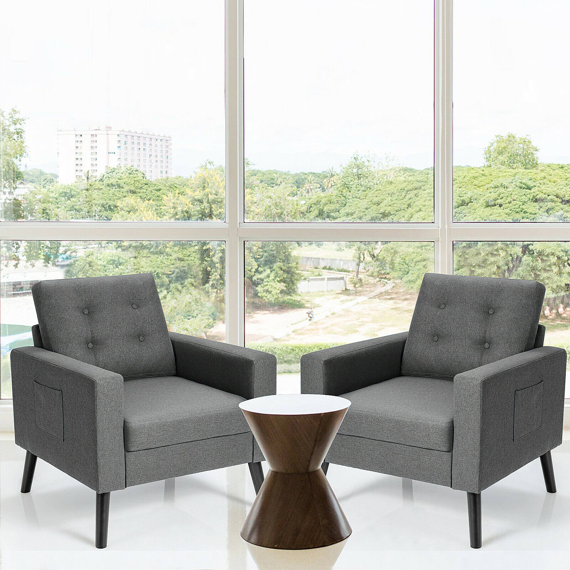 Alt View 3. Gymax - Gymax Set of 2 Upholstered Accent Chair Single Sofa Armchair w/ Wooden Legs Grey - Grey.