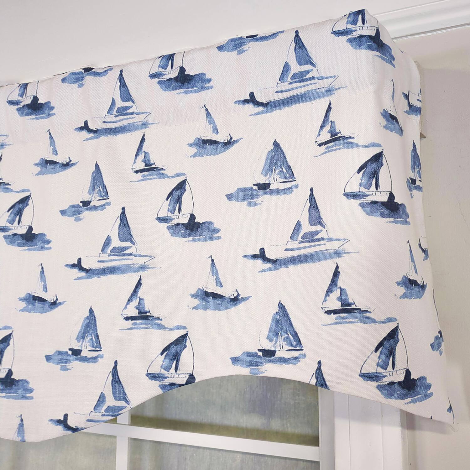 Alt View 1. RLF Home - RLF Home 100% Cotton Sailboats Regal With Ivory Lining Rod Pocket Window Valance 50" x 17" Blue - Blue.