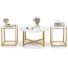 Front. Costway - 3 PCS Coffee Table Set Round Coffee Table and 2PCS Square End Tables Metal Frame White - White and Gold.