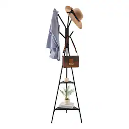 VEVOR - Coat Rack, Freestanding Coats Rack Stand with 2 Shelves & 6 Hooks, Free Standing Hall Coat Tree for Entryway, Bedroom - Black