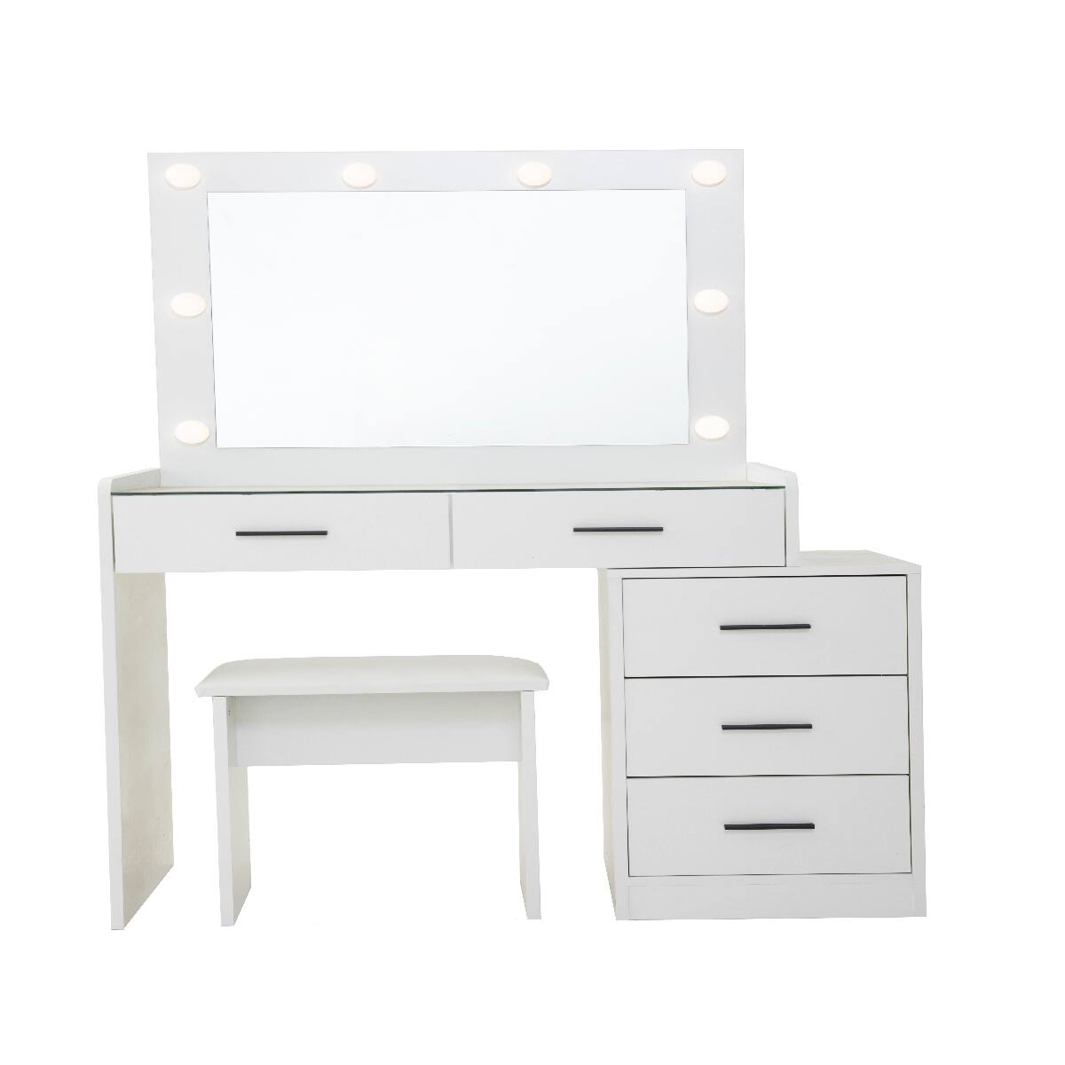 Alt View 1. Loheer - Loheer White Makeup Vanity with LED Mirror and Five Drawers - Matte White.