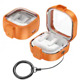 Dteck - For Samsung Galaxy Buds 4 / Buds 4 Pro Earphone Case Rugged Safety Lock Protective Cover With Anti-Loss Keychain - Orange