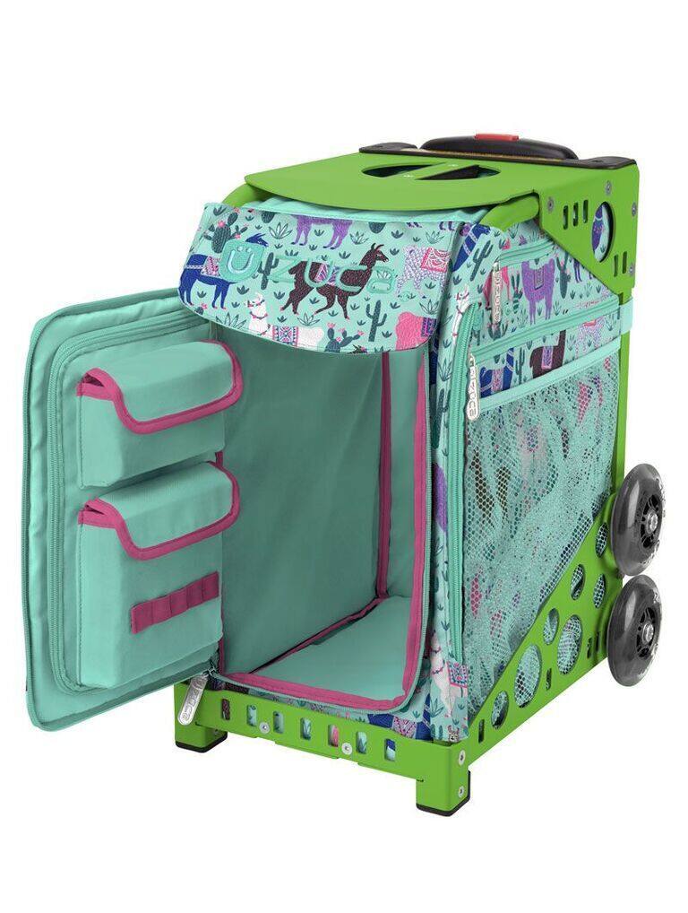 Back. Zuca - Zuca Llama Rama Sport Insert Bag and Green Frame with Flashing Wheels - Green.