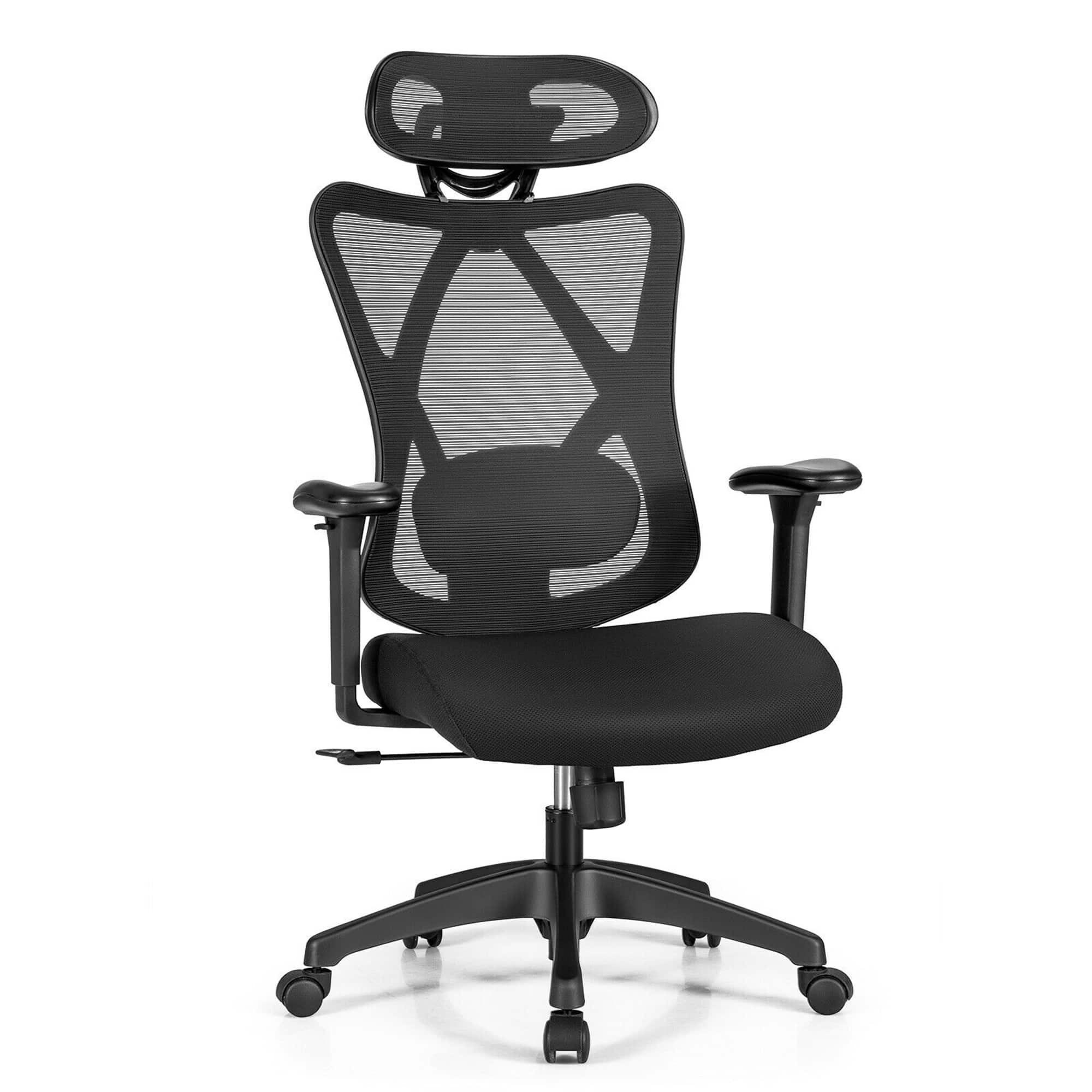 Front. Costway - Reclining Mesh Swivel Office Chair with Adjustable Lumbar Support - Black.