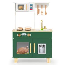 Costway - Kids Play Kitchen with Microwave Stoves Rotation Knobs Ice Dispenser Faucet Sink - Green
