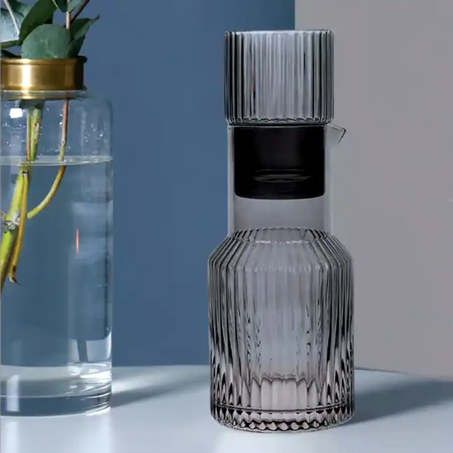 Carafe Ribbed Jay Import Ribbed Glass 2 Piece Carafe Set 33.81 OZ Gray 410647-2RB-PD ...