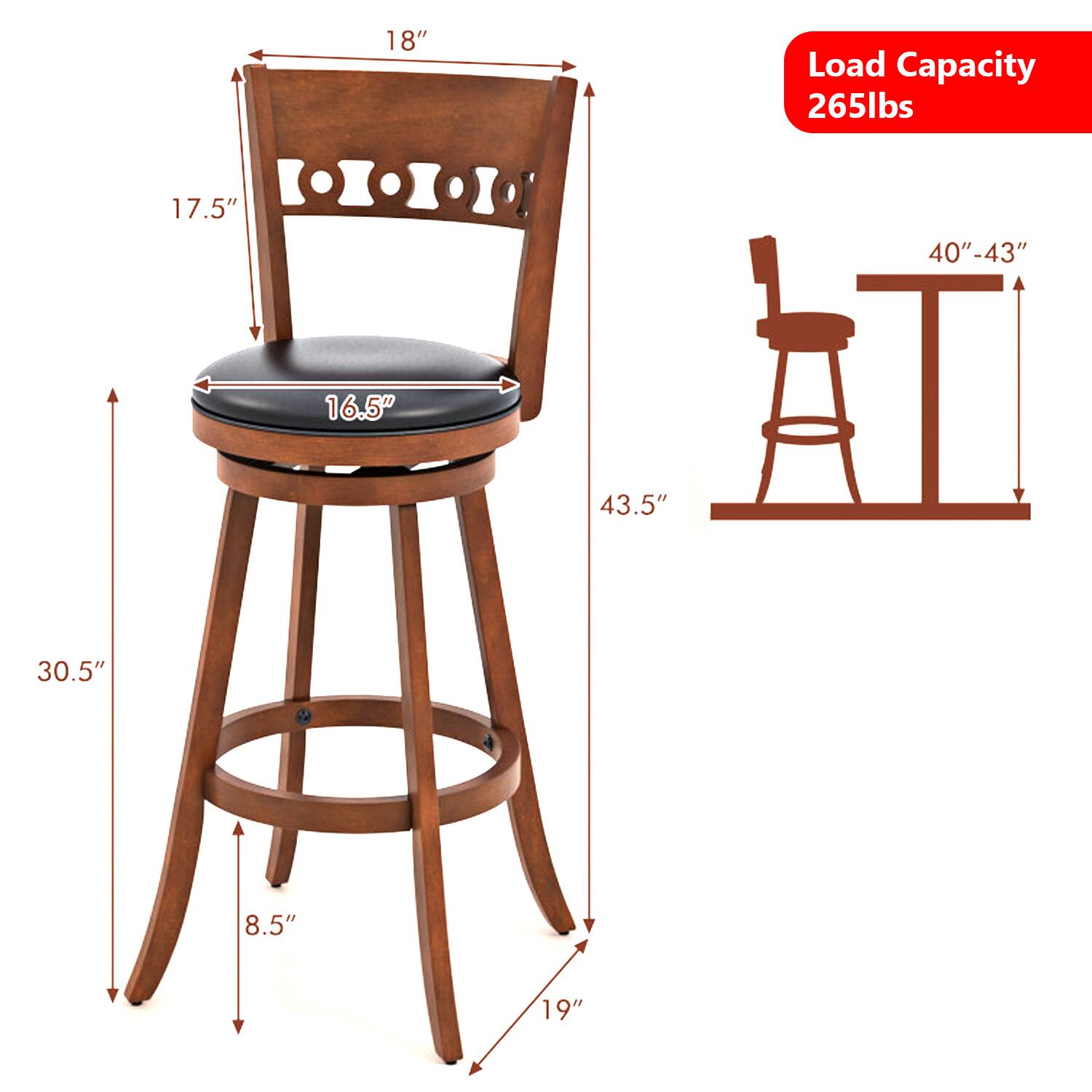 18"  
17.5"  
Load Capacity 265lbs  
40"-43"  
16.5"  
43.5"  
30.5"  
8.5"  
19"