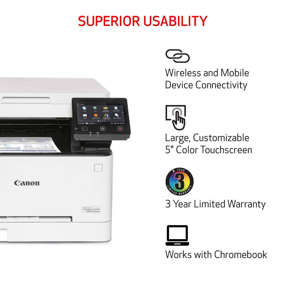 SUPERIOR USABILITY

- Wireless and Mobile Device Connectivity
- Large, Customizable 5" Color Touchscreen
- 3 Year Limited Warranty
- Works with Chromebook
