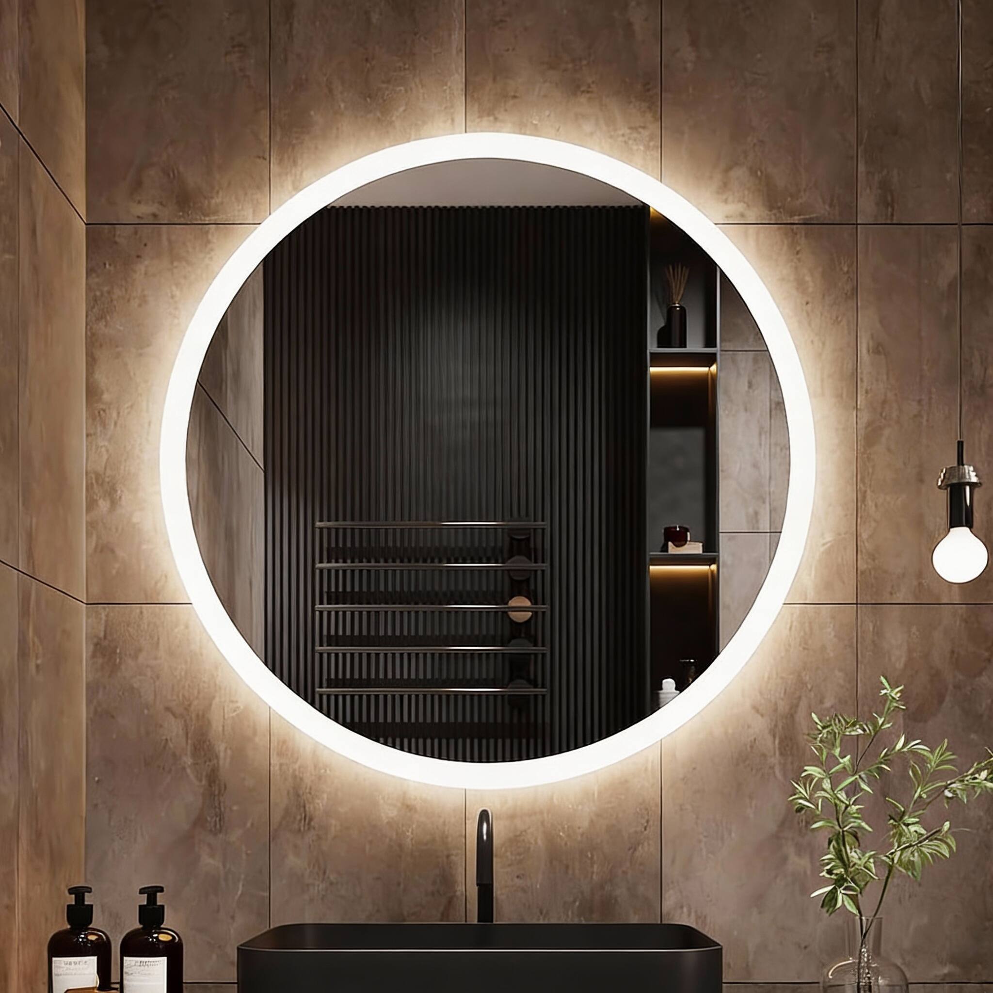 Front. OMOMMD - Round Led Bathroom Mirror With Lights d Backlit Color Temperatures Anti fog Adjustable Brightness Memory Fu - 32".