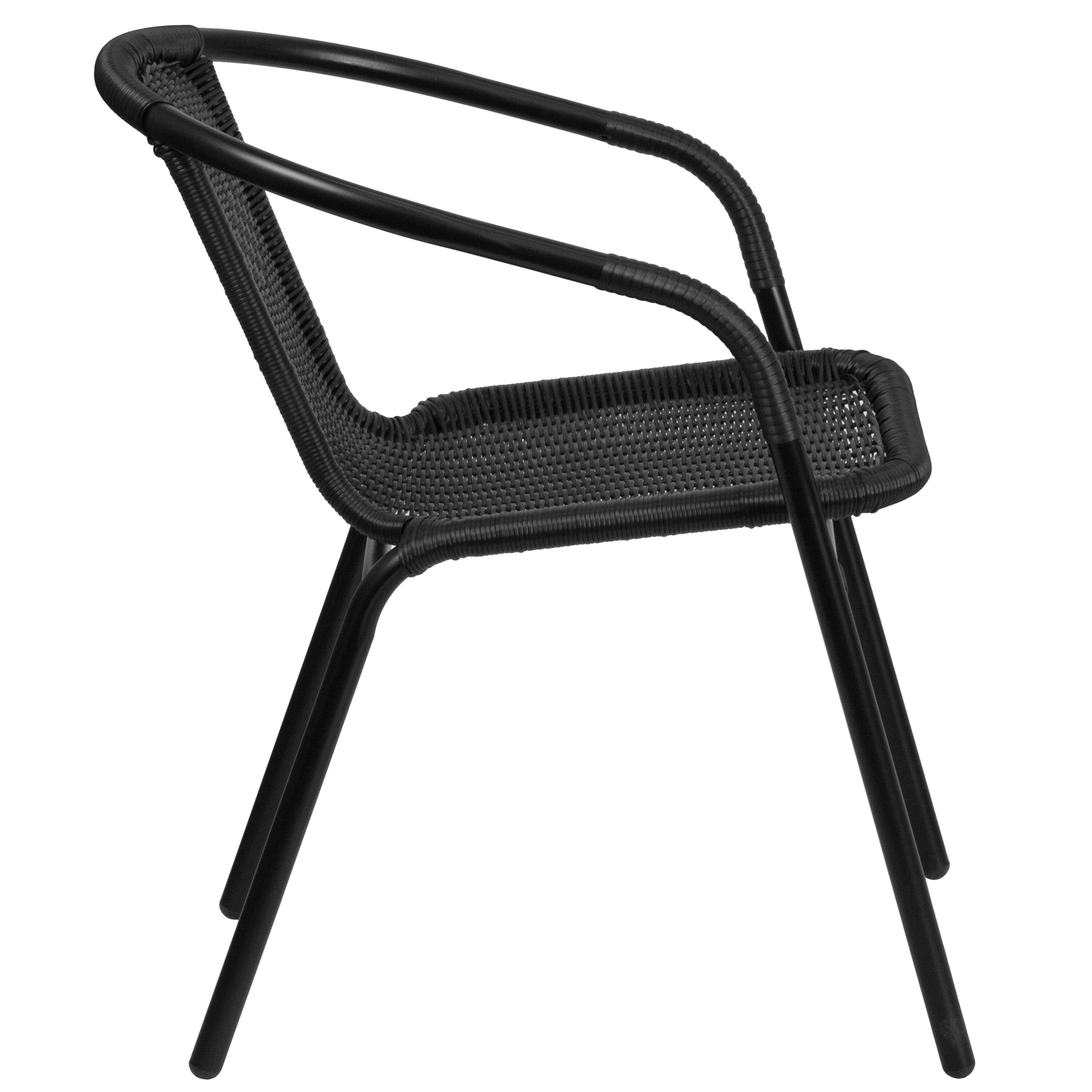 Alt View 10. Emma + Oliver - 4 Pack Rattan Indoor-Outdoor Restaurant Stack Chair with Curved Back - Black.