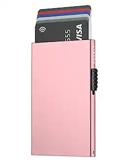 Vulpecula Spade - Minimalist Credit Card Holder Pop Up Cards RFID Protection Slim Metal Wallet - Rose Gold