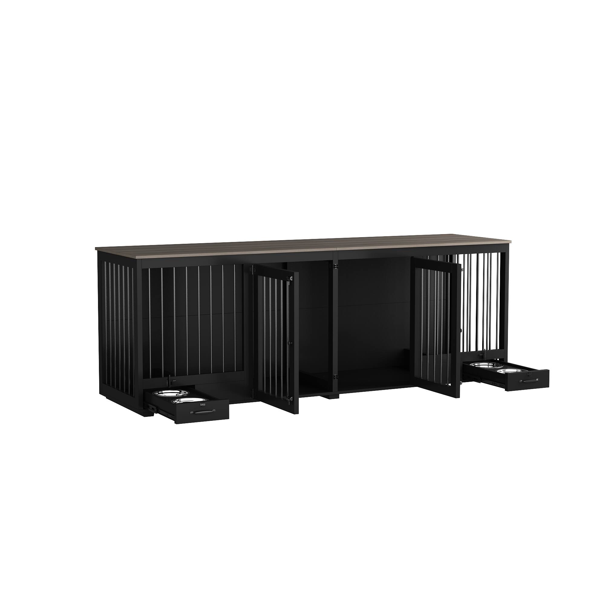 Left. FUFU&GAGA - Furniture-Style Dual-Dog Crate with Pull-Out Feeder & Storage - Convertible Kennel for Medium/Large Breeds.