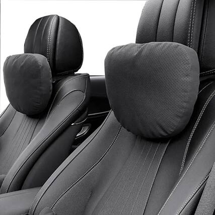 Front. Equipd - 2Pcs Car Headrest Neck Pillow, Universal Premium Suede Leather Soft and Comfortable Headrest, Three Gears Adjustment - Black.