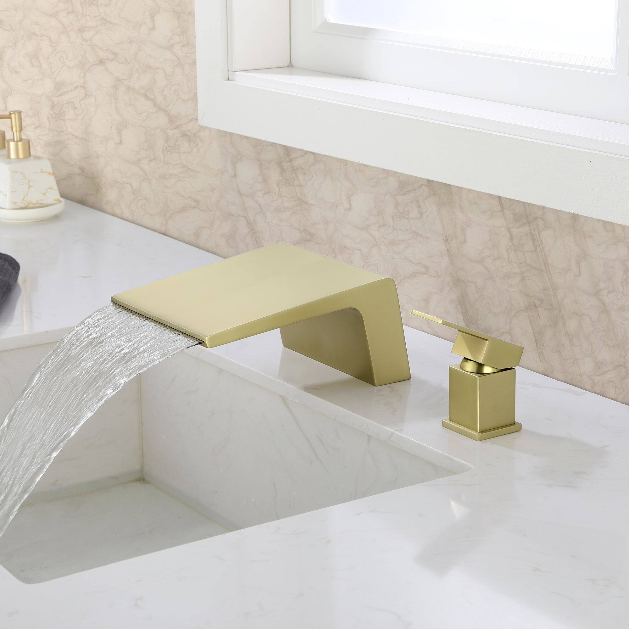 Front. Boyel Living - Brushed Gold Faucet SUS304 18cm Waterfall Spout cUPC Cartridge Single Handle - Brushed Gold.