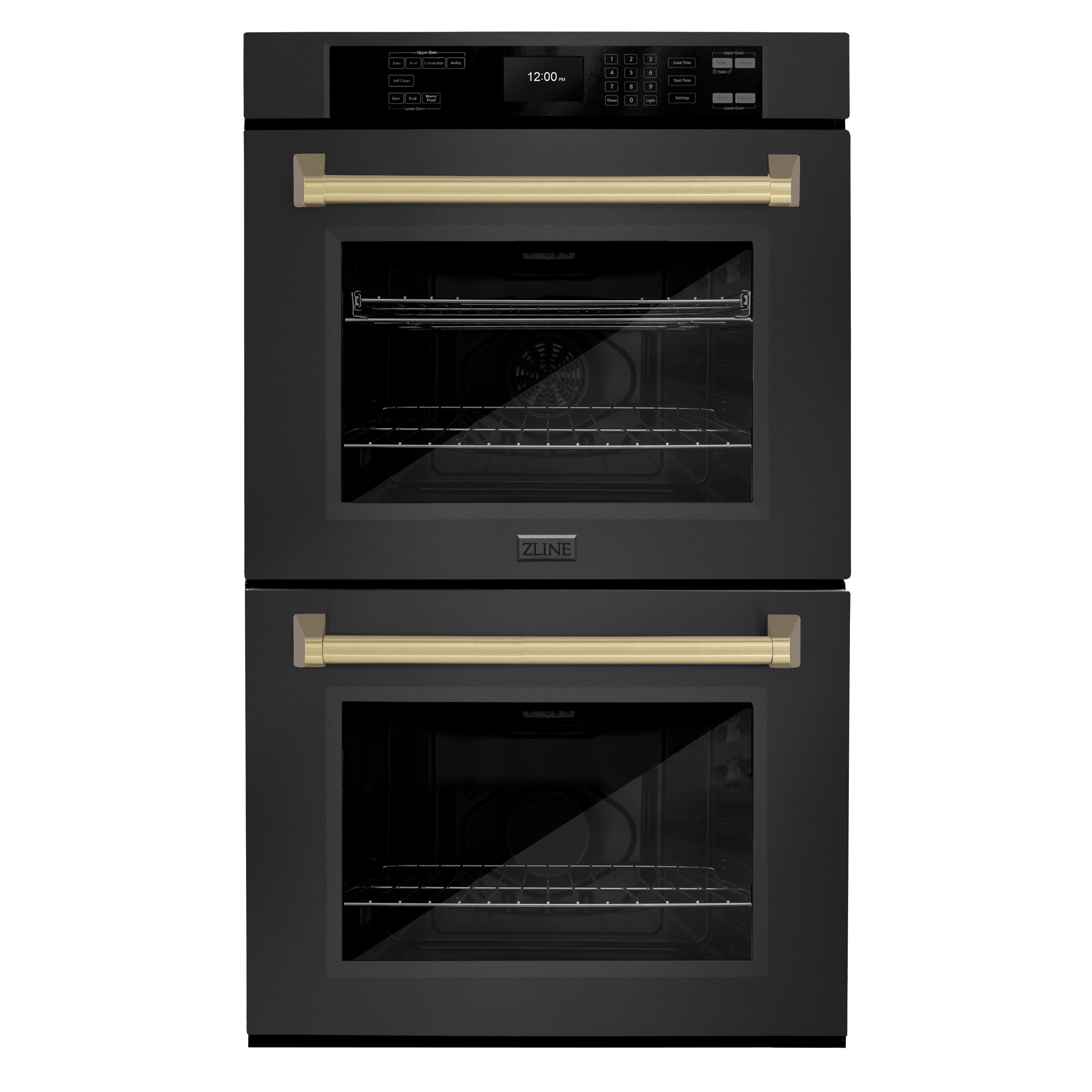 ZLINE - 30 in. Autograph Double Wall Oven w/ Air Fry in Black Stainless & Bronze Handles - Black Stainless Steel - Front_Zoom