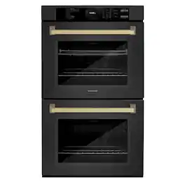 ZLINE - 30 in. Autograph Double Wall Oven w/ Air Fry in Black Stainless & Bronze Handles - Black Stainless Steel