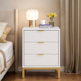 Tribesigns - Night Stand with 3 Drawers, 19.7" Wood Nightstand with Gold Handles & Non-Slip Pads, Bedside Table, Modern Bed Side End - White