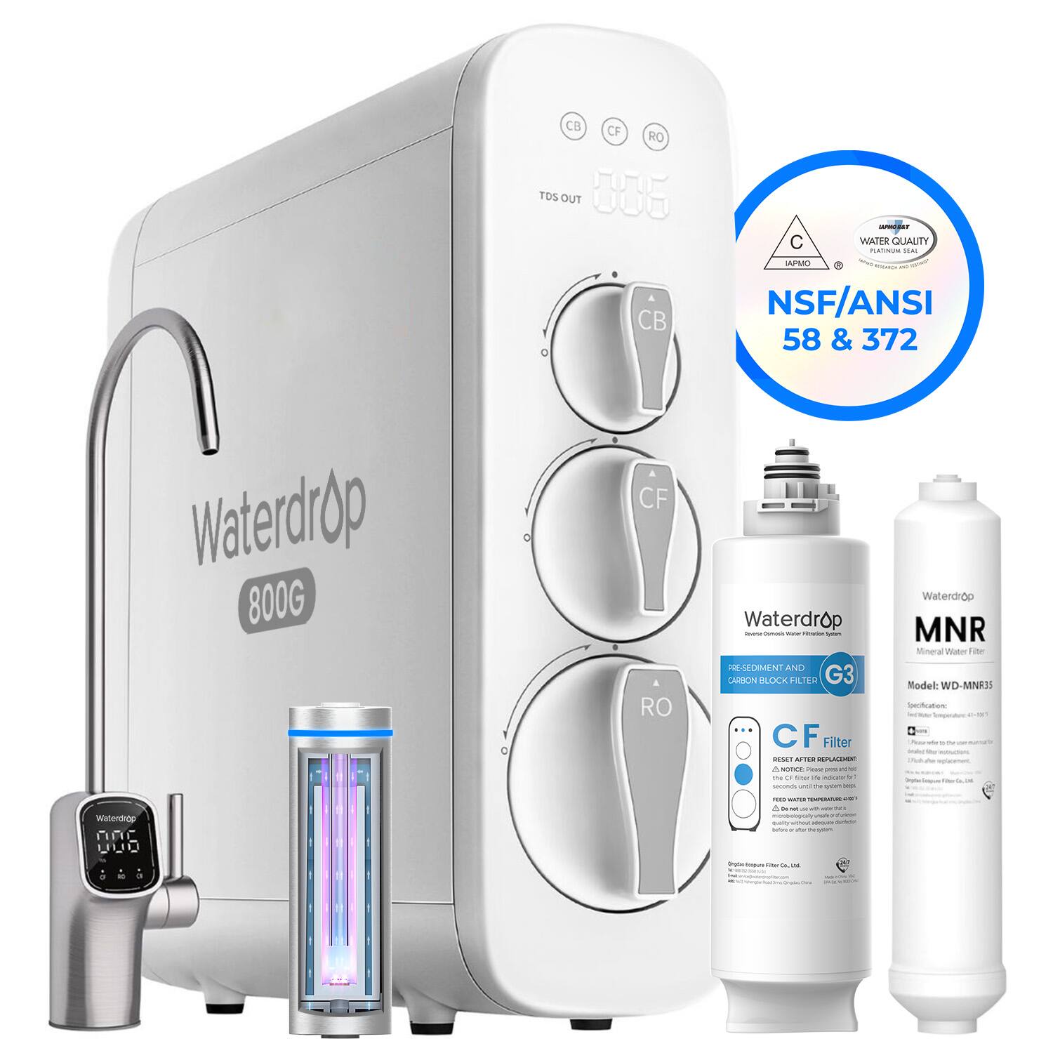 Waterdrop - G3P800 Reverse Osmosis System Extra WD-MNR35 WD-G3-N1CF Water Filters - White